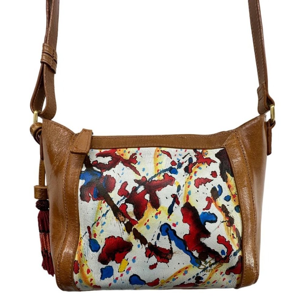 Artistic Expressions by Sharif Hand-Painted Leather Purse Crossbody Strap Tassel